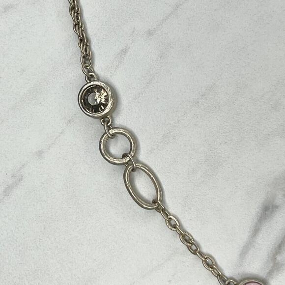 Chico's Rhinestone Station Silver Tone Chain Link Necklace - Picture 9 of 11